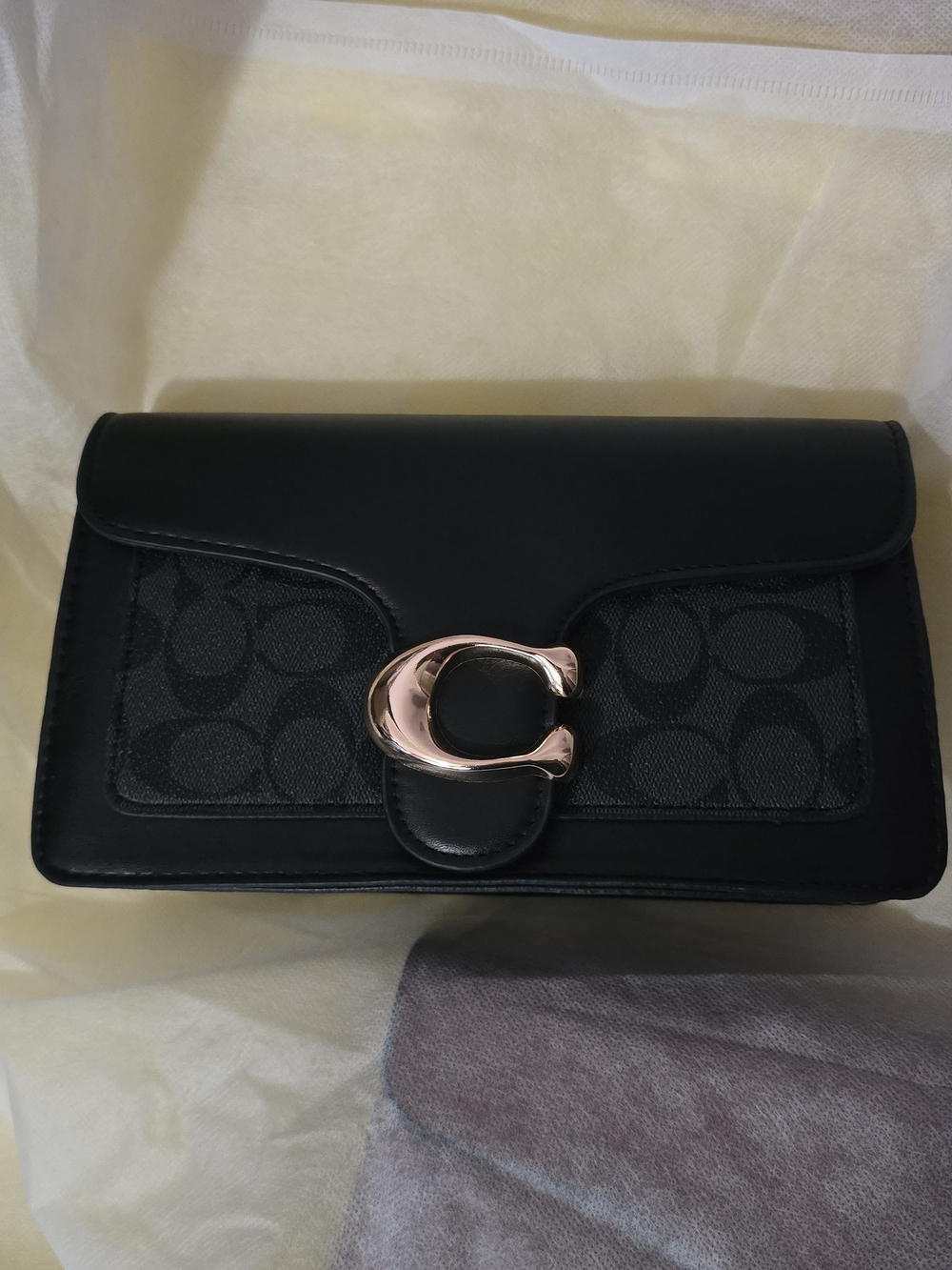Black Signature Canvas Clutch with Rose Gold 'C' Hardware
